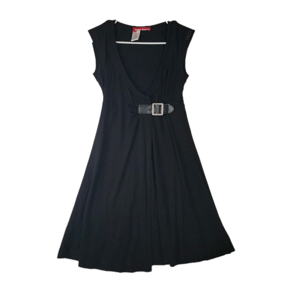 Killah by Miss Sixty Vintage Y2K Black Belted Midi Dress Women's Medium